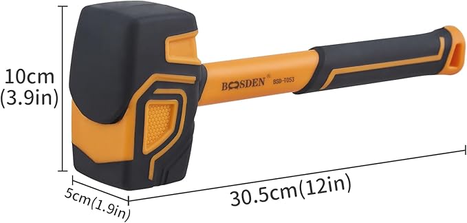 BOOSDEN Rubber Mallet, 20 oz Rubber Mallet Hammer, Rubber Hammer with Hook, Mallet Hammer with Solid Head & Ergonomic Grip Handle, Soft Face Hammer, No Damage for Flooring, Woodworking and Camping