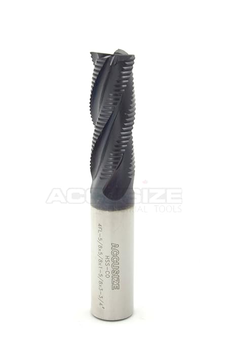 Accusize Industrial Tools 5/8'' Fine Tooth M42 8% Cobalt Tialn Roughing End Mill, 5/8'' Shk Dia, 1-5/8'' Flute Length, 3-3/4'' Oal, 4 Flute, 1104-0058