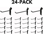 KINGDOM SOLUTIONS – 24-Pack Black Metal Slatwall Hooks (12x 4, 12x 6) – Heavy-Duty Slat Wall Accessories for Garage Organization, Retail Displays & Tool Storage Systems