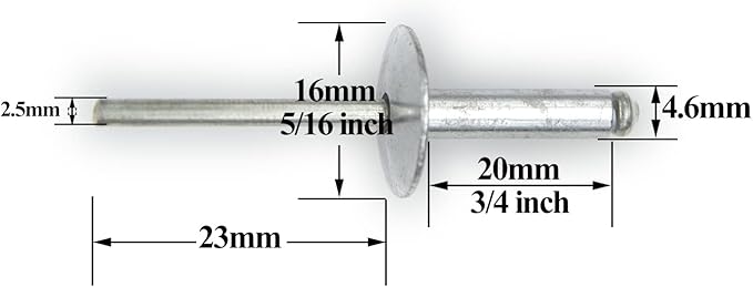 60pcs Large Flange Blind Rivets, Aluminum,Flange Diameter 5/8" (16 mm),Pop Rivets Assortment Kit Blind Rivet,3/16" x 3/4" Inch,Grip Range(13-16mm)