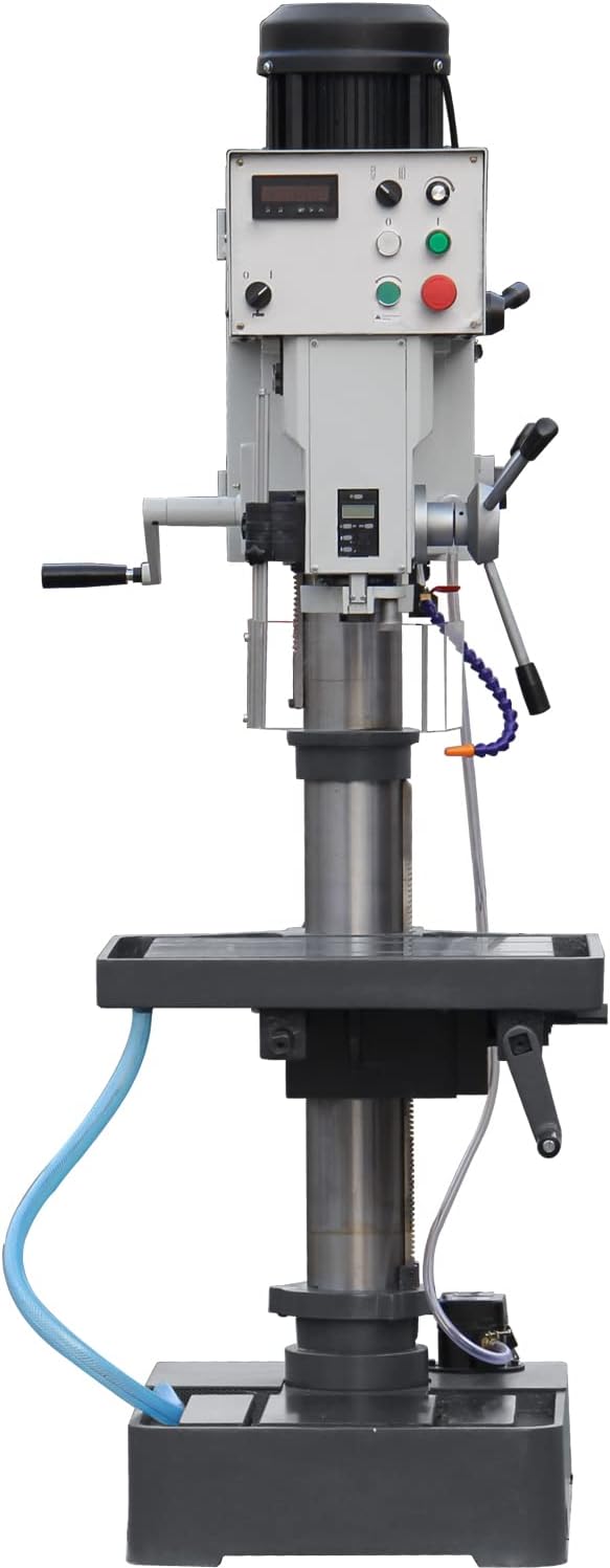 KAKA INDUSTRIAL Geared Head Drill Press,2.2kW 220V 1-Phase, Powerfeed and Auto Downfeed, 1.25 inch Steel Drilling, MT3 Taper, Digital RPM/DRO, Cast Iron Benchtop DP-32