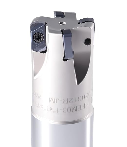 Accusize Industrial Tools 1" High Feed Indexable End Mill, 1" Shank, 4 Flutes, with LNMU030312R-JM Inserts, HFEM-0001