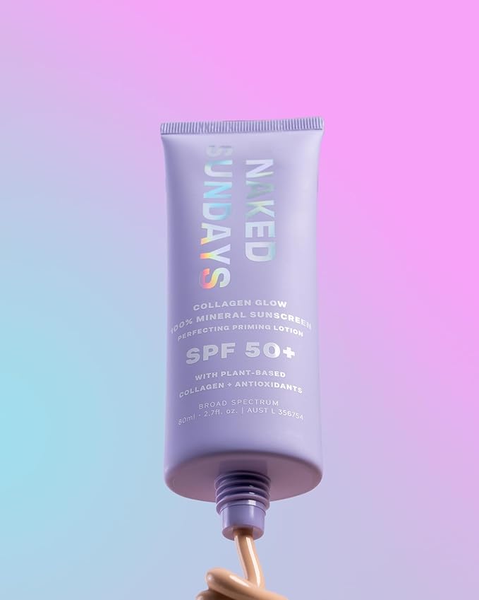 Naked Sundays SPF 50 Mineral Glow Sunscreen, Daily Hydrating Facial Moisturizer & Primer with Zinc Oxide, Sheer Tint, Broad Spectrum SPF Lotion (Jumbo 80ml)-VeraVaultWomen