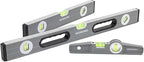 WORKPRO Torpedo Level, 3-Piece Spirit Level Set, 9"(Magnetic), 16"(Non-magnetic), 24"(Non-magnetic), Bubbles Measuring, Clear, Green.