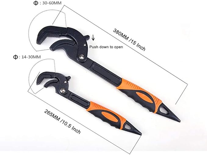 2 Pcs Multi-function Universal Wrench Set Self Adjusting Spanner Quick Power Grip Pipe Wrench for Auto Repair and Home Maintenance