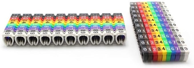 Walfront Digital Number Tube Wire Number Label Tube Cable Marker Wire Numbering Marker Colorful Cable Straps Coded Clip on Plastic Cable(150PCS KCM-1.5MM 1.5square)