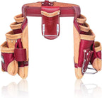 FUERI Leather Tool Belt Suspenders for Carpenters Construction Electricians Framers Bags Pouches Holder Organizer Set (16 Pocket Maroon Set, Adjustable)