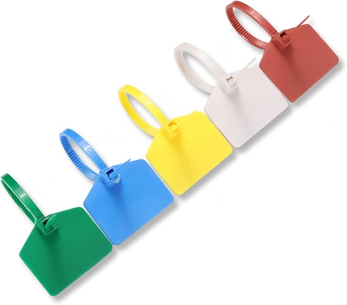 4 in Marker Nylon Cable Ties, Plastic Water Proof Tags, Self-Locking Written-on Cable Marker, Security Seals Label for Cabling, Wire Marking Label, Shipping Hanging Tags - Red/ 100pcs