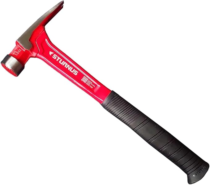 Sturnus Red 13oz Velocity Rip Claw Hammer – 13oz, Lightweight Aluminum & Ergonomic, Pro-Grade with Anti-Vibration Grip (Milled Face, Short Handle)
