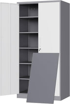 Yizosh Metal Storage Cabinet with 2 Locking Doors and 5 Adjustable Shelves, 72" Garage Storage Cabinet Steel Lockable for Office,Home,Garage