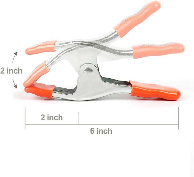 PONY 6-inch Heavy Duty Spring Clamps Set, 2-inch Jaw Opening, Nickel-plated Steel Spring Clips Clamps with Protected Rubber Handles and Tips, 6-Pack