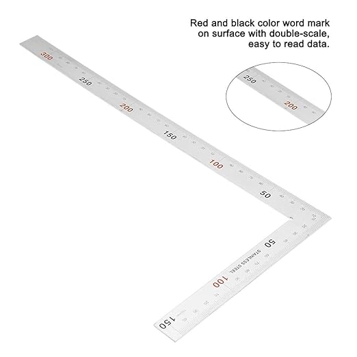 L-Shaped Framing Square Stainless Steel 90 Degree Right Angle Square Ruler Carpenter’s Square Metal Measurement Square Tool(300mm*150mm)