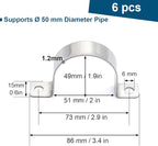 2 Inch Conduit Clamps Two Hole Metal Clamp Stainless Steel U Bracket Conduit Strap Tension Clips, Universal Clamp for Cylindrical Components - Fits OD 50 mm (Approx. 2") | 6 Pcs