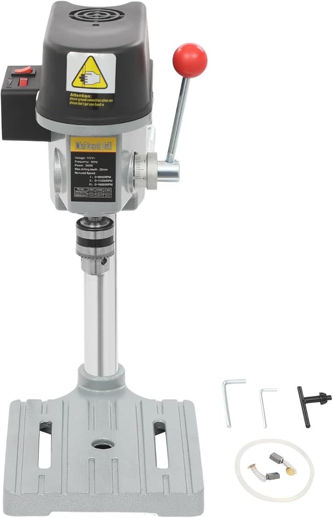 Mini Bench Drill Press Stand, Portable Bench Drilling Machine, 0.98 Inch DepthTable Driller Chuck, Used for Drilling Iron, Wood and Plastic, 110V 340W