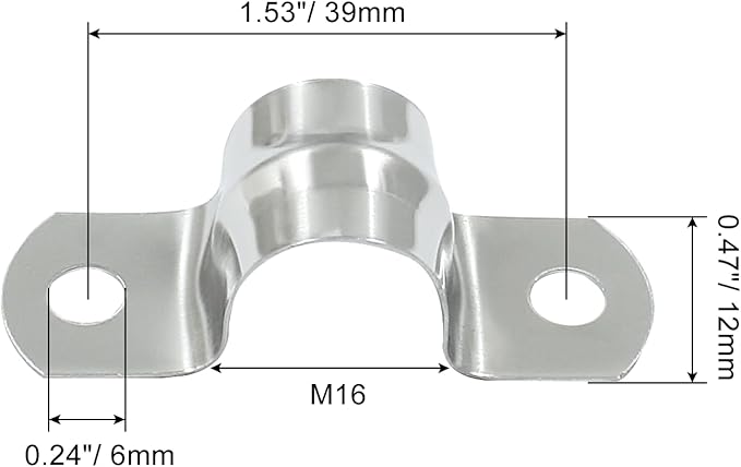Hordion 30Pcs 5/8" Two Hole Strap U Bracket, M16 Rigid Pipe Strap Stainless Steel Conduit Clamp for Fixing Pipe