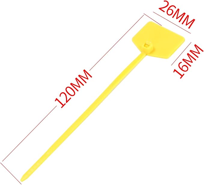 4 in Marker Nylon Cable Ties, Plastic Water Proof Tags, Self-Locking Written-on Cable Marker, Security Seals Label for Cabling, Wire Marking Label, Shipping Hanging Tags - Yellow/ 100pcs