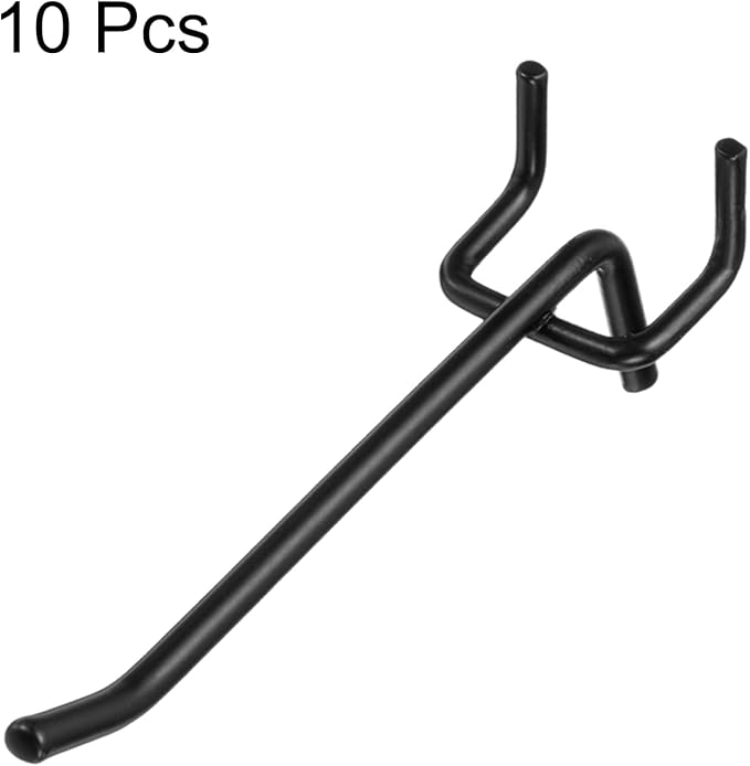 HARFINGTON 10pcs Pegboard Shelving Hooks 4" Stainless Steel Peg Board Display Hook Hanging Holders Wall Mount Organize Tools for Workbench Garage Kitchen Store, Black