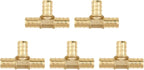 1/2" PEX Tee Brass Pipe Fitting (5 Pack) - Anti-Corrosion, Lead-Free, 5 Year Warranty, Multiple Certifications, Easy Installation for Plumbing Repairs and Home DIY