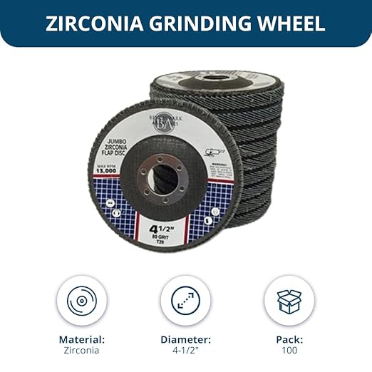 Benchmark Abrasives 4.5" x 7/8" Premium Zirconia Type 29 Flap Discs 4 1/2 for Angle Grinder, Sanding Discs, Finishing - Grinding Wheels 4 1/2 inch (100 Pack) - 80 Grit