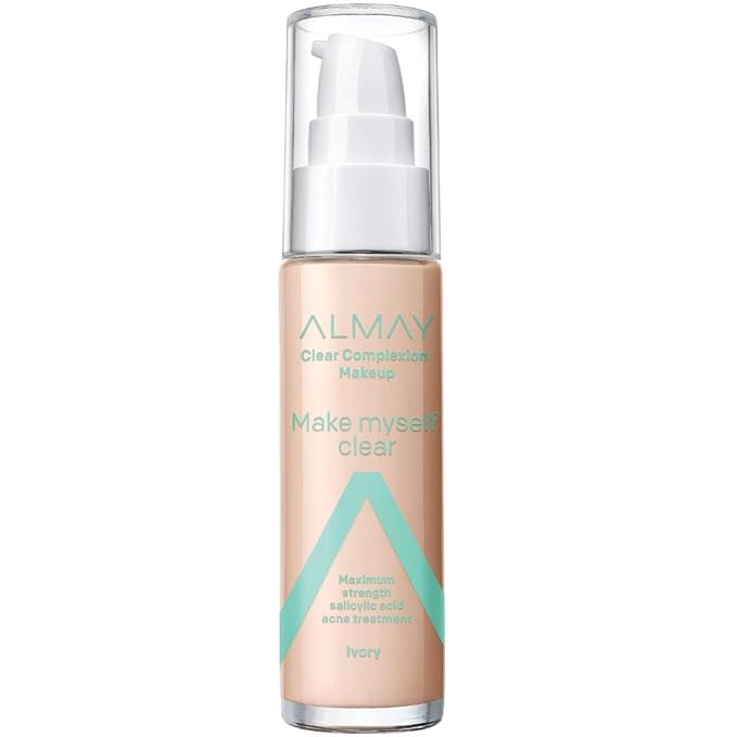 Almay Foundation, Acne Face Makeup with Salicylic Acid, Face Makeup with Skincare Ingredients, Matte Finish, Hypoallergenic, Cruelty Free, Dermatologist Tested Foundation, 100 Ivory, 1 Oz-VeraVaultWomen