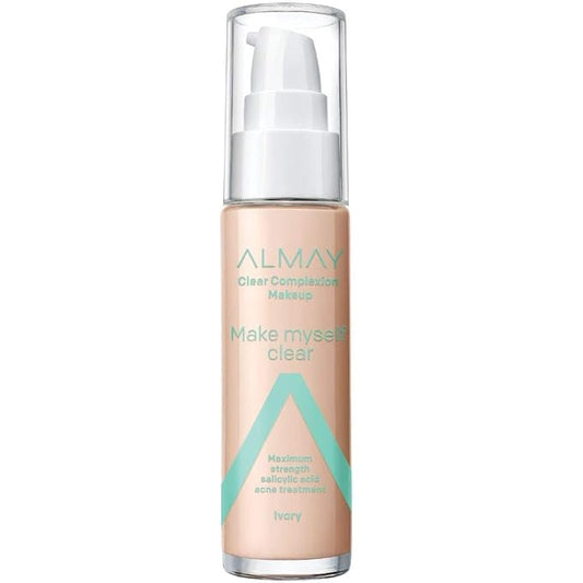 Almay Foundation, Acne Face Makeup with Salicylic Acid, Face Makeup with Skincare Ingredients, Matte Finish, Hypoallergenic, Cruelty Free, Dermatologist Tested Foundation, 100 Ivory, 1 Oz-VeraVaultWomen