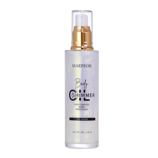 MAEPEOR Shimmer Body Luminizer 5 Colors Moisturizing Glow Illuminator Smooth and Non-sticky Summer Body Highlighter For Face & Body (80ML, 01 Silver)-VeraVaultWomen