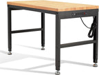 HABUTWAY Height Adjustable Workbench 48"x 24" 2000 Lbs Capacity Solid Wood Work Station Heavy-Duty Work Tables with Power Outlets for Garage Party Shop Office