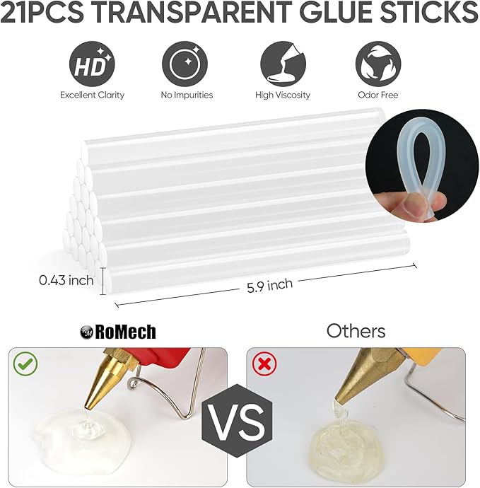 ROMECH Full Size Hot Glue Gun with 60/100W Dual Power and 21 Hot Glue Sticks (7/16"), Fast Preheating Heavy Duty Industrial Gluegun with Storage Case for Crafting, DIY and Repairs (Red)