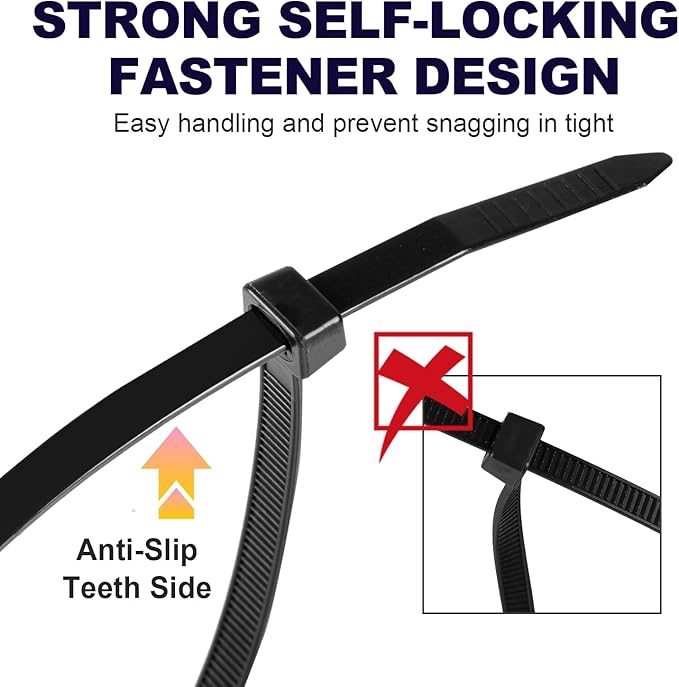 Zip Ties, RAZCC 1200pcs Black Cable Zip Ties 16 Inch, Heavy Duty Plastic Wire Ties with 50lb Tensile Strength, Self-Locking Black Nylon Tie Wraps for Indoor and Outdoor