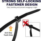 Zip Ties, RAZCC 1200pcs Black Cable Zip Ties 16 Inch, Heavy Duty Plastic Wire Ties with 50lb Tensile Strength, Self-Locking Black Nylon Tie Wraps for Indoor and Outdoor