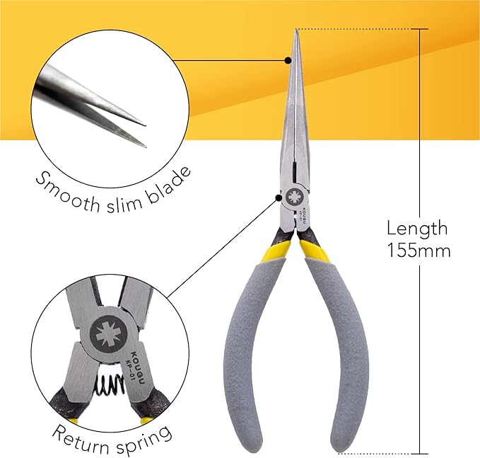 Super Precision Long Needle Nose Pliers - 6 Inch Steel Mini Long Nose Pliers With Non Serrated Edge & Non Slip Handles - Great For Jewelers, Fine Crafting, & Other High Precision Projects