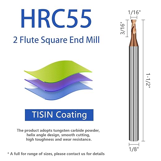 2 Flute 1/16" Carbide Square End Mill 5PCS Micrograin Milling Bits Sets TISIN Coating CNC Router Bit for Steel