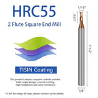 2 Flute 1/16" Carbide Square End Mill 5PCS Micrograin Milling Bits Sets TISIN Coating CNC Router Bit for Steel