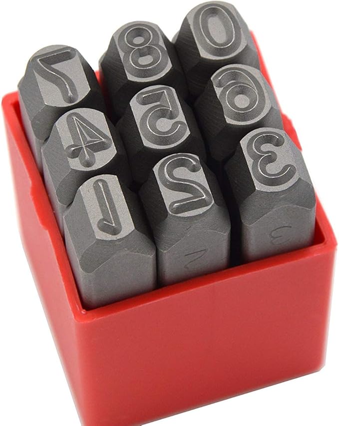 9pcs Heavy Duty Steel Stamp Uppercase Numbers 5/32 4mm Hand Stamping Serial Mark Code Alphabet Punch Kit for Jewelry Metal Sheet Plate Mold Die Making