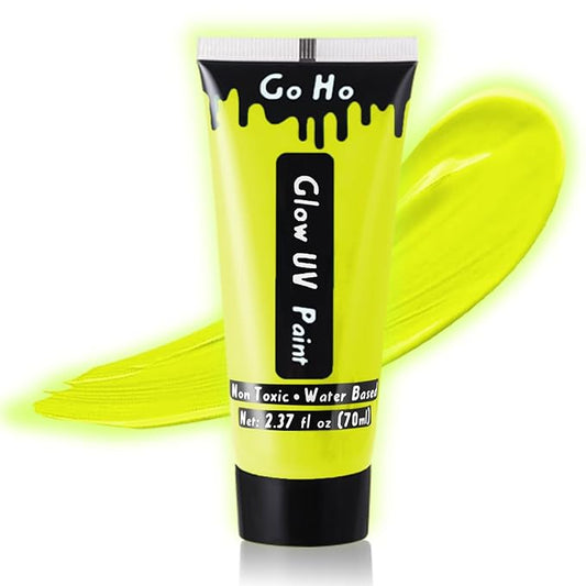 Go Ho Neon Yellow Body Paint Washable(2.37oz,70ml),under UV Blacklight Neon Face Paint,Water Based Neon Fluorescent Yellow Face Paint for Adults Children SFX Cosplay Costumes Halloween Makeup-VeraVaultWomen