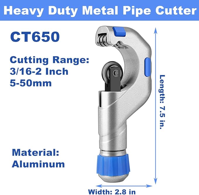 Pipe Cutter, （Contains 2 cutting blades）Tubing Cutter Tool, Copper Pipe Cutter Tool 3/16" to 2" Outer Diameter, for cutting copper pipes, stainless steel pipes, aluminum pipes and PVC pipes