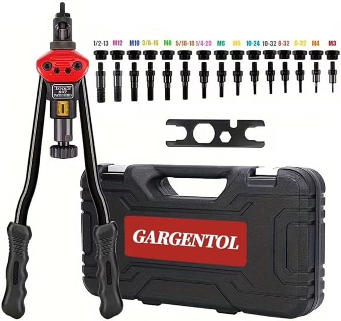 Rivet Nut Tool Kit, 16-Inch Rivnut Tool with 15 Metric & SAE Mandrels and Rivet Nut Gun, Rivnut Tool Kit Assortment, Nutsert Tool Kit with Carrying Case (UK-MZTZ0104)
