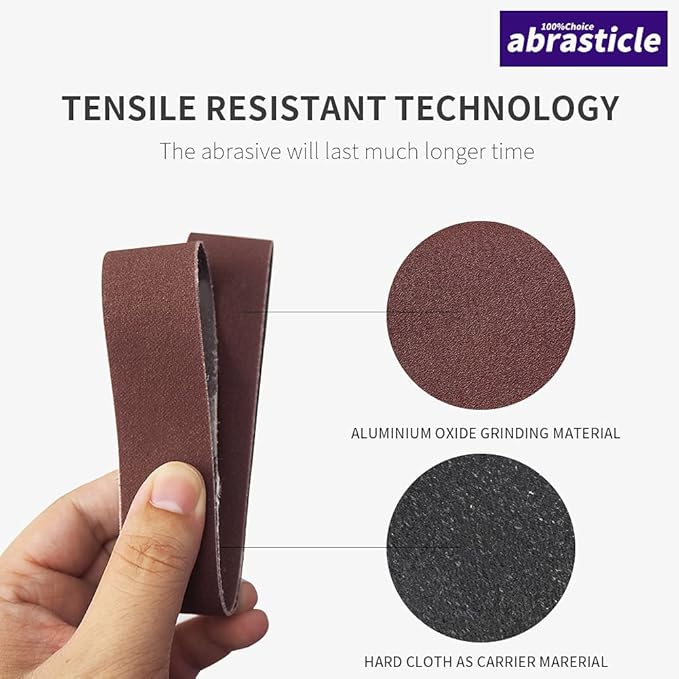 15 Pcs 1-1/8 x 21 Inch Assorted Aluminum Oxide Sanding Belt - 80/120/150/240/400 Grit