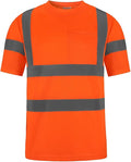 High Visibility Class 3 T Shirts，Hi Vis Safety Shirts with Reflective Strips and Pocket, Short Sleeve Quick Dry Mesh Construction Work Shirt for Men/Women Orange,XL
