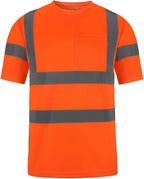 High Visibility Class 3 T Shirts，Hi Vis Safety Shirts with Reflective Strips and Pocket, Short Sleeve Quick Dry Mesh Construction Work Shirt for Men/Women Orange,4XL