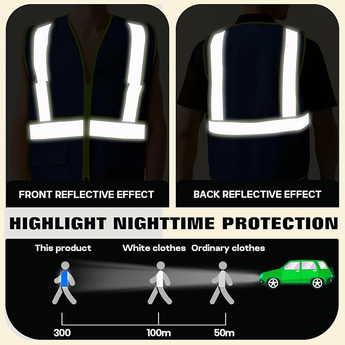 BeautyWill Custom Safety Vest Customized Logo Class 2 High Visibility Reflective Vest with Pockets Construction workwear