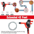 Drain Auger 42ft Heavy-Duty Plumbing Snake for Bathroom, Shower,Sink, Bathtub & Toilet Clogs - Extra-Long Flexible Drain Snake, Hair Clog Remover for Kitchen Sink and Sewer Pipe