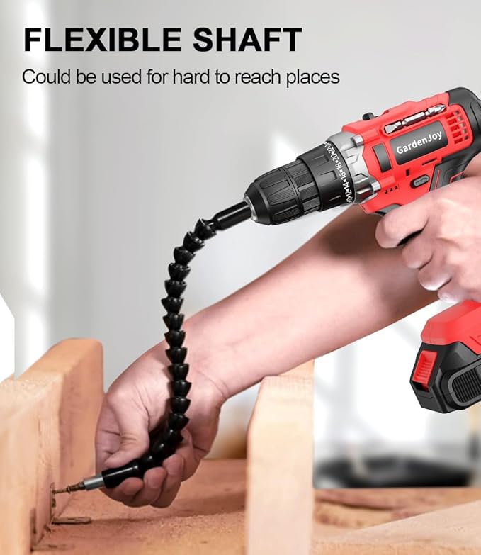 Cordless Power Drill Set: GardenJoy 21V Electric Drill Driver Kit with Battery and Fast Charger, 65pcs Acessories, 2 Variable Speed Control, 3/8-Inch Keyless Chuck and 24+1 Torque Setting