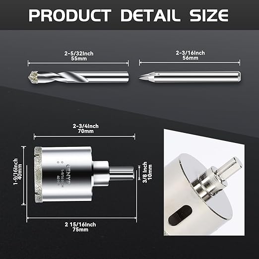 1-9/16inch | 40mm Diamond Hole Saw with Center Drill bit and Diamond-Coated Center Drill bit for Ceramic Glass Marble Fiberglass Granite and Porcelain Tiles by CENYB