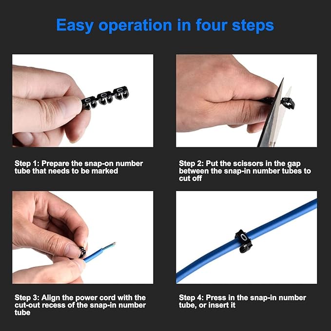 100Pcs Digital Tube Wire Labels Cable Markers Plastic Clip-On Colorful Numbered 0-9 C-Shape for Multi-Type Cables (4mm²)