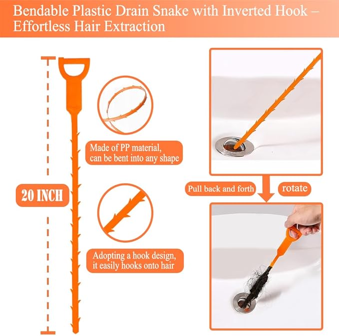 33 Feet Drain Snake Auger, Plumbing Snake Drain Hair Clog Removal Tool, Sink Unclogger Drain, Heavy Duty Toilet Snake Auger, Cleaner Tool for Bathroom Kitchen Tub Shower Drain Clog Remover with Gloves