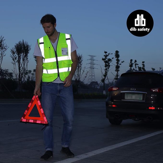 Dib Safety Vest Reflective ANSI Class 2, High Visibility Vest with Pockets and Zipper, Construction Work Vest Hi Vis Yellow 3XL