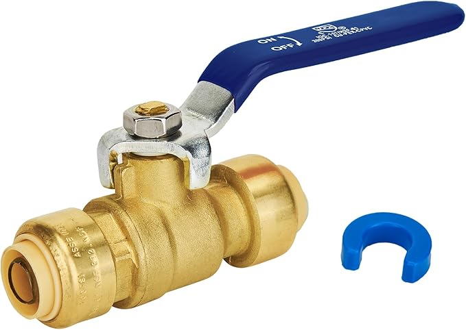 Shut Off Ball Valve 1/2 Inch, SUNGATOR 1/2 Inch Ball Valve, Push-to-Connect Water Shutoff with Blule Handle, No Lead Brass Plumbing Fittings for PEX Pipe, Copper,CPVC, Pack of 1