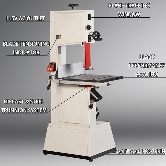 14-Inch Woodworking Bandsaw with 1-3/4 HP Motor Dual Voltage, 115/230V Heavy-Duty Worktable & Precision Fence, 13" Resaw Capacity, Dust Ports for Precision Wood Cutting (Coated Version)