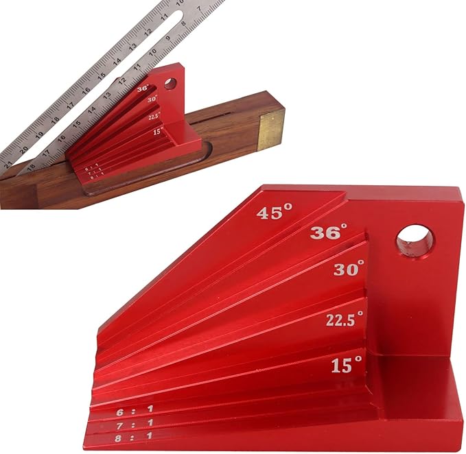 Bevel Block Gauge, Aluminum Alloy Angle Finder Universal Bevel Protractor for Protractor Woodworking Tools Angles for 1:6, 1:7 and 1:8 Dovetails, Miter Angles of 15°, 22-1/2°, 30°, 36° and 45°